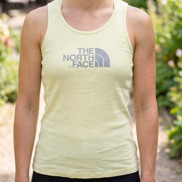 The North Face Tops - The North Face Womens Ribbed Tank Top Pale Yellow Cotton Logo Graphic Sleeveless